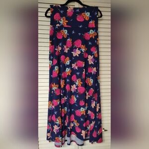Small Multicolored Fruit and Floral Print Skirt on Blue Background Lularoe Maxi